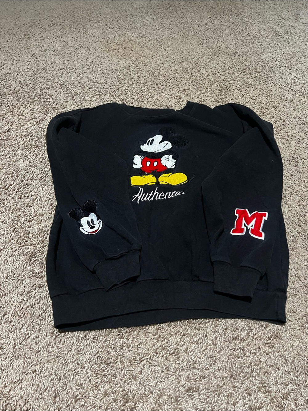 Disney Black Mickey Mouse Pullover with Red & Yellow Accents